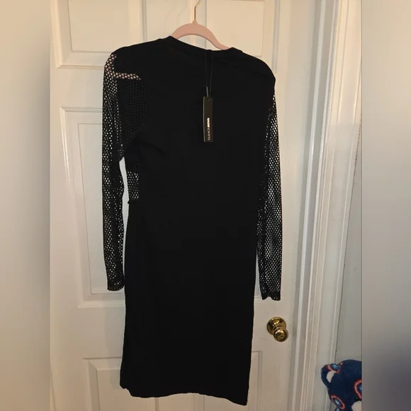 NWT !! Fashion Nova Black Mesh Wing Detail Dress - Picture 4 of 5